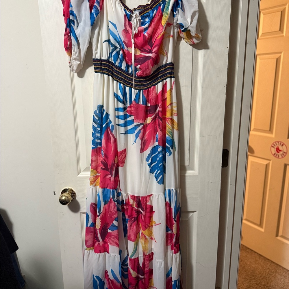 Vibrant Floral Off-Shoulder Maxi Dress
